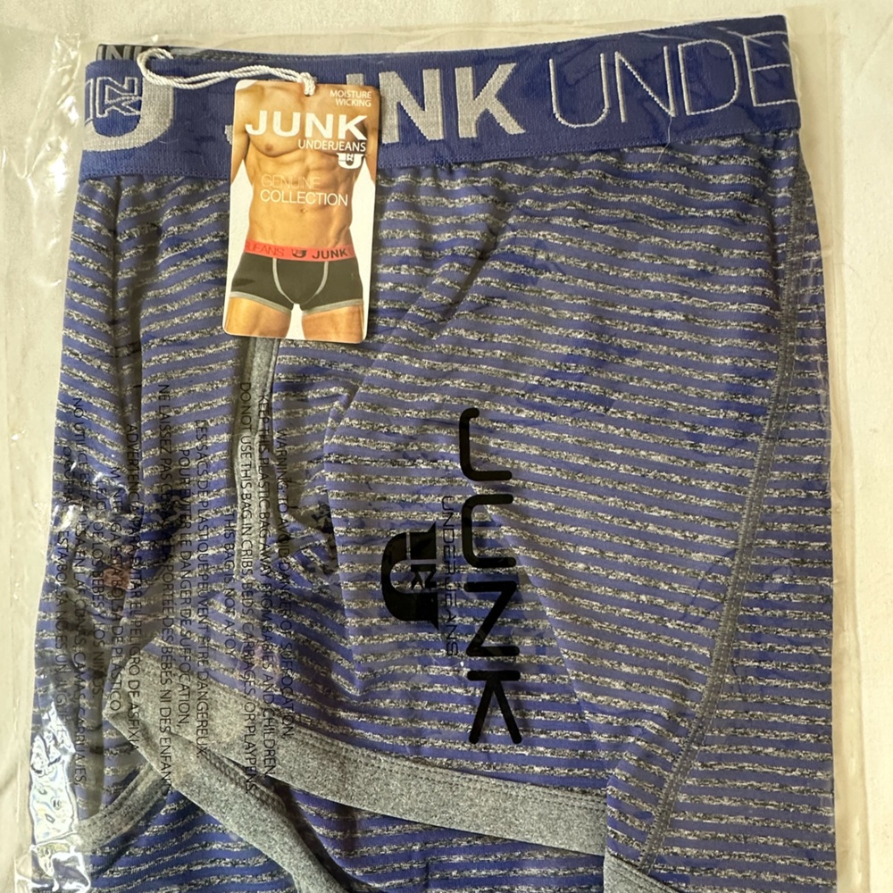 Junk Underjeans Men’s Striped Blue Gray Boxer Briefs